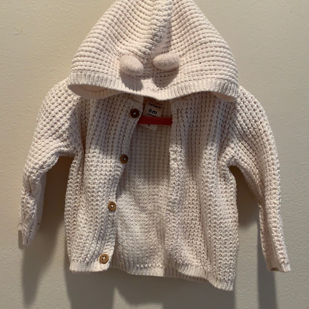 White Knit Sweater with Hoodie